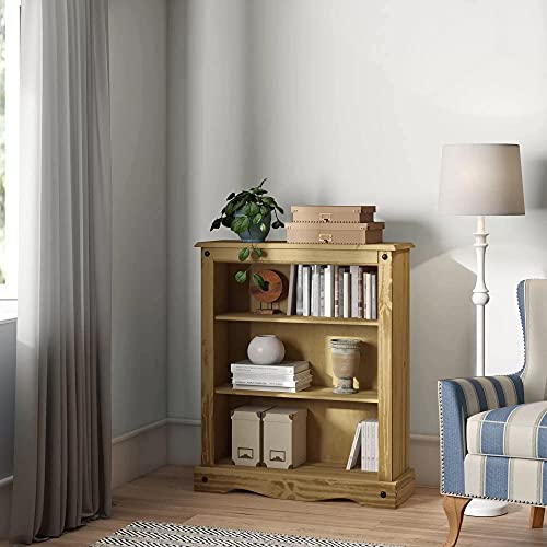 Corona Small Low Bookcase, Mexican Solid Pine Wood