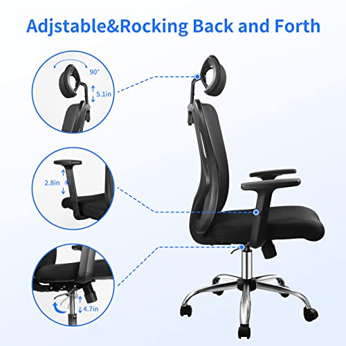 SKSBTF Ergonomic Office Desk Chair with Adjustable Headrest and Armrest Computer Mesh Chair with Lumbar Support executive Swivel Chair for Home O