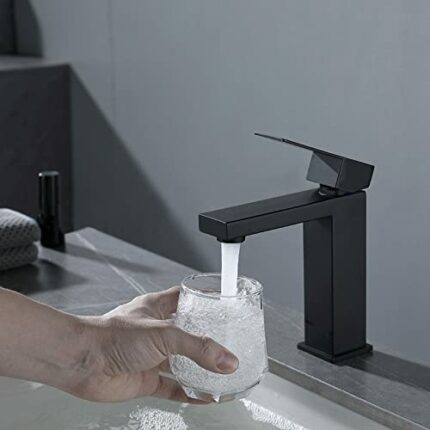 VACANON Basin Mixer Tap, Single Handle Bathroom Sink Taps Hot and Cold Mixer with Hoses for Bathroom, Cloakroom, Washroom (Black)