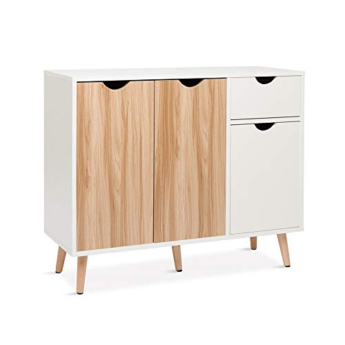 Meerveil Sideboard Storage Cabinet, Cupboard with Drawer and 2 Doors Free Standing Wooden for Living Room Bedroom Kitchen