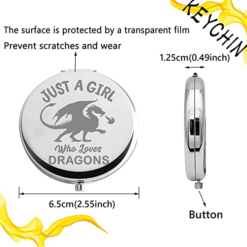 KEYCHIN Dragon Pocket Mirror Dragon Lover Gift Just A Girl Who Loves Dragons Compact Makeup Mirror for Women Girls Teenagers (Dragon-Mirror)