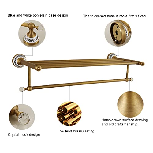 HIGOH Towel Racks,Bathroom Towel Rack Wall Mounted Towel Holder,All Copper European Antique Towel Rack with Single Towel Bar,Retro Bath Wall Moun