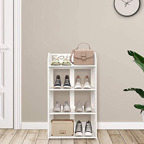 Carved Shoe Cabinet, 4 Tiers White Corner Shoe Cabinet Modern Multifunctional Hollow Carved Shoes Rack Wood Shoes Storage Rack Organising Shelf f