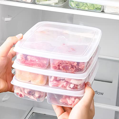 Kisbeibi Divided Veggie Tray with Lid Stackable Vegetable Storage Square Appetizer Relish Serving Platter,Reusable Bento Box 4-Compartment Food C