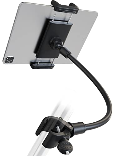 Charchendo Tablet Holder for Spin Bike, Universal Handlebar Phone Mount with Gooseneck for Stationary Exercise Bike, Elliptical, Compatible with