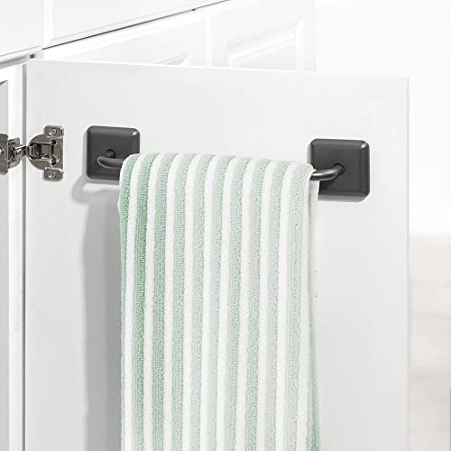mDesign Set of 2 Hand Towel Holder Bars – Metal Towel Rail Set – Self Adhesive Towel Bar for Kitchen or Bathroom – Graphite