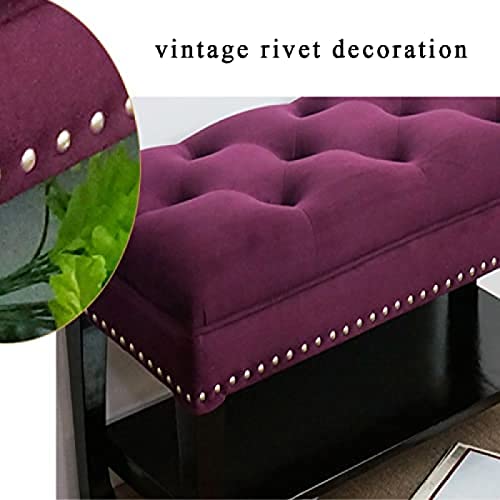 Solid Wood Entryway Bench Shoe Storage Bench,Comfy Upholstered Bench Shoe Bench,Rustic Benches Hallway Shoe Organizer,Purple,80X35X45Cm