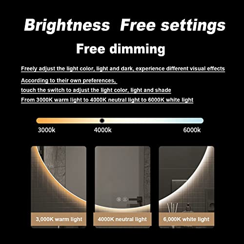 Circle Mirrors with Lights,LED Backlit for wall,Bathroom Vanity Mirror Dimmable Lights, Temperature Adjustable, 3 Colors,Smart Touch Switch,Anti-
