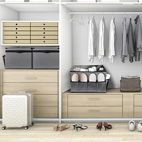 Lukeline Shoe Organizer for Closet with Transparent Cover and Adjustable Divider, Collapsible Shoe Box for 16 Pairs, Suitable for Storing Shoes a