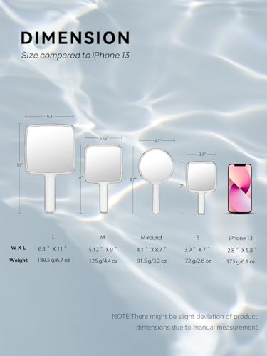 MIRRORNOVA Handheld Mirror, Water Ripples Hand Mirror with Handle for Make up, Square, Silver, Medium