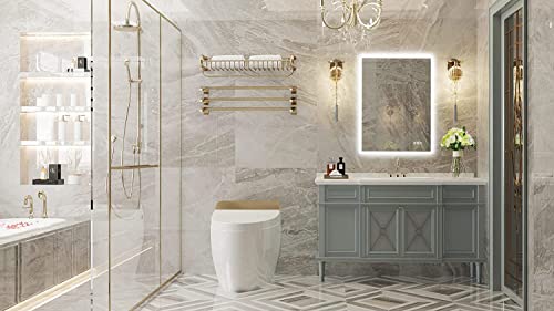 furduzz IL-02-60 Illuminated Backlit LED Bathroom Mirror, 600x450mm Wall Mounted Multifunction Bathroom Vanity Mirror with Touch Button 3 Colour