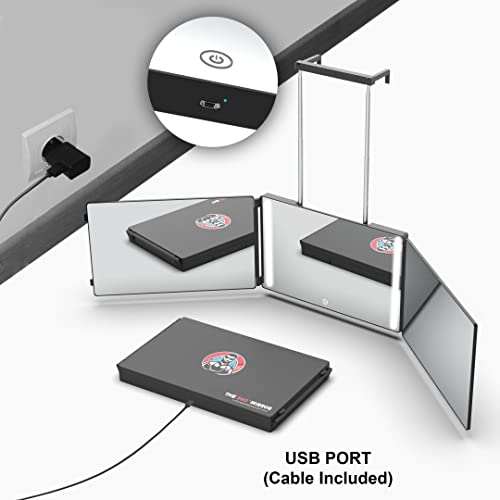 LIPFISBARBERSHOP.COM The 360 LED Mirror - Travel Version with Adjustable Telescoping Hooks, Perfect Self Haircut Mirror for Men - 3 Way Mirror fo