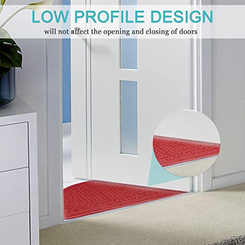 Olpchee Half Round Non-Slip Kitchen Bedroom Toilet Doormat Floor Rug Mat Keeps Your Floors Clean Decorative Design (Large, Red)