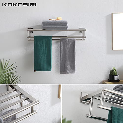 KOKOSIRI Bathroom Towel Rack Towel Holder 20 Inch Towel Shelf with Double Towel Rails Wall Mounted Stainless Steel, Polished Chrome, B6005CH-L20
