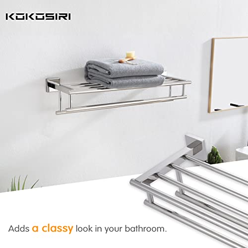 KOKOSIRI Bathroom Towel Rack Towel Holder 20 Inch Towel Shelf with Double Towel Rails Wall Mounted Stainless Steel, Polished Chrome, B6005CH-L20