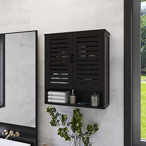 SMIBUY Bathroom Cabinet Wall Mounted, Bamboo Over-The-Toilet Storage Organizer, Space Saver Medicine Cabinet with 2 Door and Adjustable Shelves (