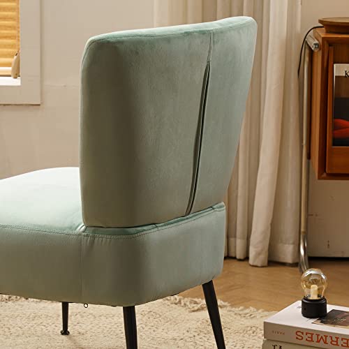 LIUZH Velvet Fabric Upholstered Trundle Chair With Black Metal Legs Dining Room Living Room Bedroom, Light Blue