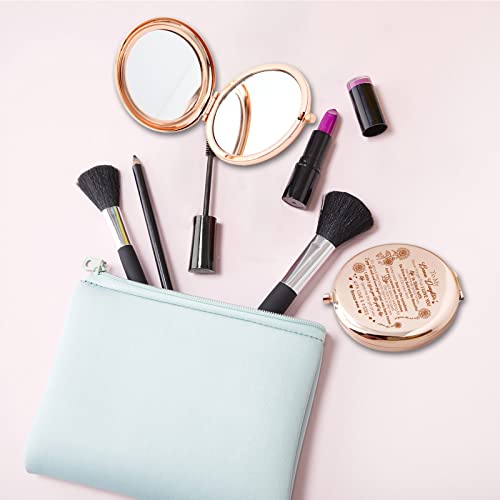 ORIGACH Bonus Daughter Gifts - To My Bonus Daughter Rose Gold Magnifying Makeup Compact Mirror with Gift Box, 1X/2X Magnification - Birthday Gift