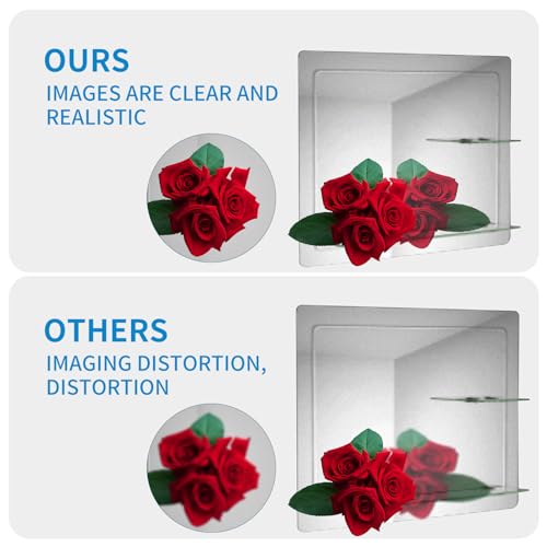 iBathUK Bathroom Mirror with Shelf, 800 x 600mm Wall Mounted Vanity Mirror with Double Storage Frameless Mirror, Bathroom Room Hanging Mirror