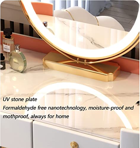 Dressing Table,Dressing Table with LED Lights Mirror Dressing Table and Cushioned Stool Vanity Makeup Desk Set with Drawerswith Adjustable Bright