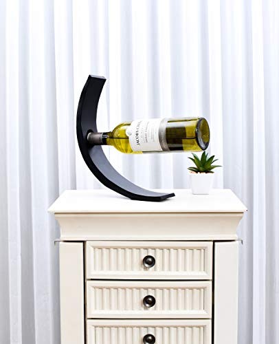 LEEWADEE Decorative Wooden Wine Holder – Handmade Bottle Stand for Wine or Spirits, Elegant Bottle Dock Made of Mango Wood, 29 x 6 x 10 cm, black