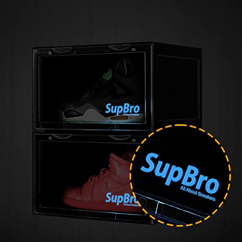 SupBro Collection Crate - Easy Access Storage Shoes Box -Plastic Foldable Stackable Sneaker Display Storage with Reflective Logo Clear Side Open