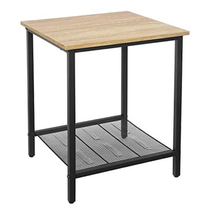 VASAGLE End Table, Side Table and Nightstand, Industrial Style, Heavy-Duty Steel Frame, Living Room Bedroom, Simple Assembly, Honey Brown and Bla