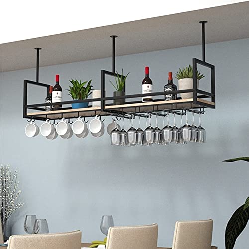 EYLINK Wine Rack Wine Holder, Ceiling Shelf Hanging Wooden Wine Racks Nordic Kitchen Dining Room Wall Cabinet Ceiling Shelf Wrought Iron Solid Wo
