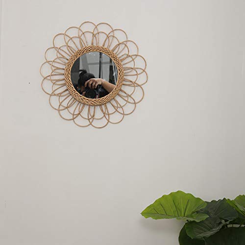 seraphicar Rattan Wall-Mounted Mirror, Wicker Wall Mount Mirror Dressing Makeup Mirrors Round Mirror Innovative Art Deco Living Room Wall Hanging