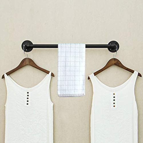 BSTKEY Vintage Industrial Pipe Towel Holder - Wall Mounted Retro Metal Towel Rack Bar Hanging Bathrobe Holder Hanger, Bathroom Accessories, Black