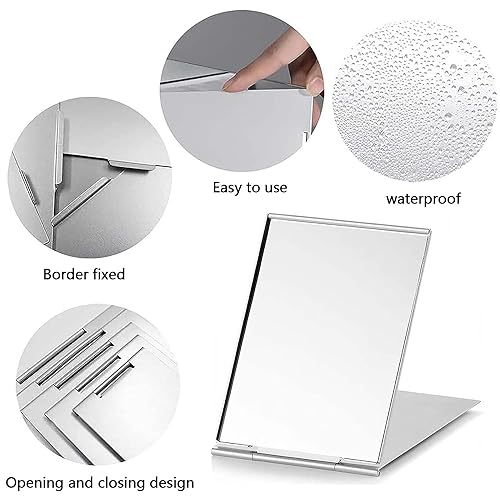 JIANYH 2 Pcs Travel Mirror, 11.5x8 CM Unisex Ultra Slim Durable Portable Mirror, Silver Folding Pocket Compact Mirror for Make Up Hair Styling an