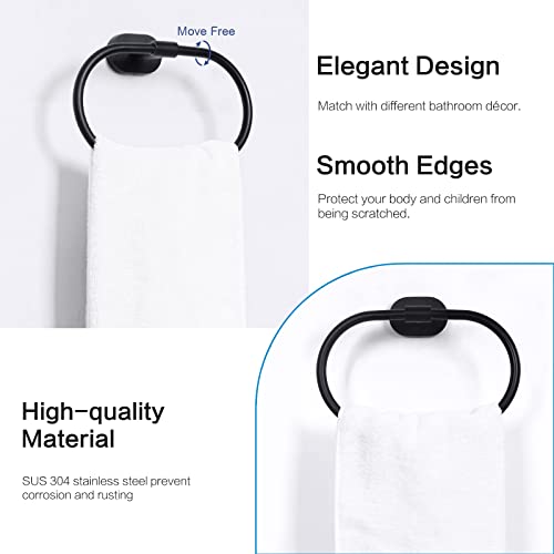 HouseAid Oval Towel Holder for Bathroom, Stainless Steel Towel Ring, Modern Bathroom Hand Towel Rack, Wall Mounted, Matte Black