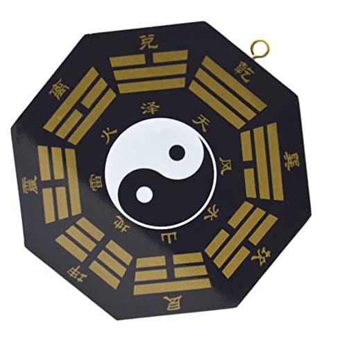 STOBOK Chinese Bagua Mirror Feng Shui Wood Traditional Lucky Tai Ji Mirror Ornament Convex Concave Mirror for Taoist Home Decoration Business Cha