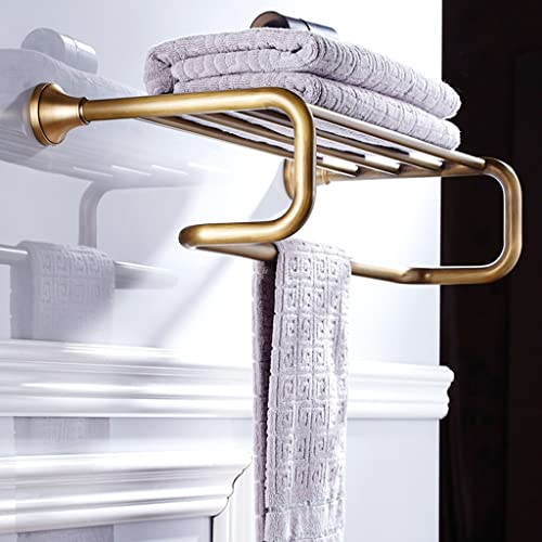 HIGOH Towel Racks,Bathroom Towel Rack Wall Mounted Towel Holder,Bathroom Brass European Antique Retro Bath Towel Rack,Extended Wall Mount Shelf,T