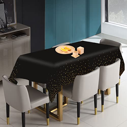FUYOAL Black and Gold Party Tablecloth, 54x108 Inch Black Dot Tablecloths Gold Dot Confetti Table Cloth Black Table Cloth Party Rectangular Table
