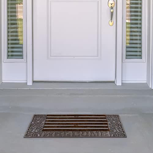 Relaxdays Door Mat Cast Iron Doormat with Bristles, Rectangular with "WELCOME" Lettering, 4 x 57 x 37cm, Art Nouveau Rustic Welcome Mat made of R