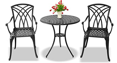 Homeology OSHOWA Cast Aluminium Weatherproof Outdoor Table with 2 Chairs Bistro Set