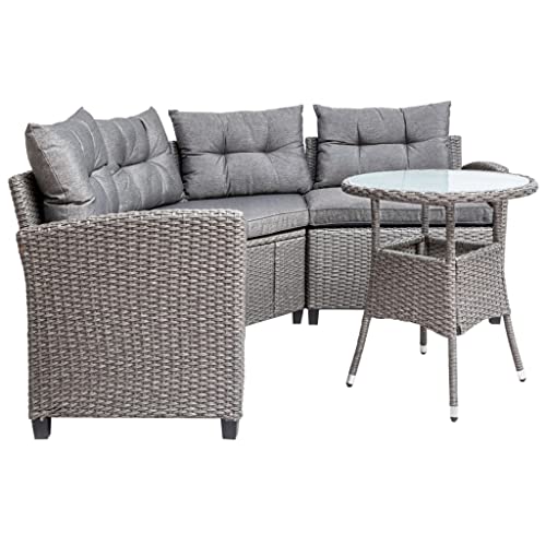 TJLSS 4-piece Resin Wicker Patio With Round Table, Gray Cushion Furniture Set Sofa-type Garden Pool Balcony