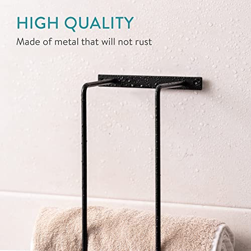 Navaris Black Towel Rail - 42x14x11cm Wall Mounted 2-Rail Towel Rack - Double Rail Towel Drying Rack - Metal Holder for Towels in Bathroom or Kit