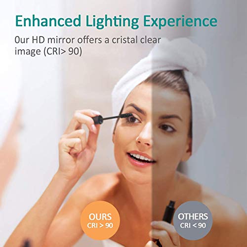 Illuminated Bathroom Mirror with Led Light and Dimmable Touch Sensor Wall Mounted round Makeup Shaving Explosion Proof No Border, Led,