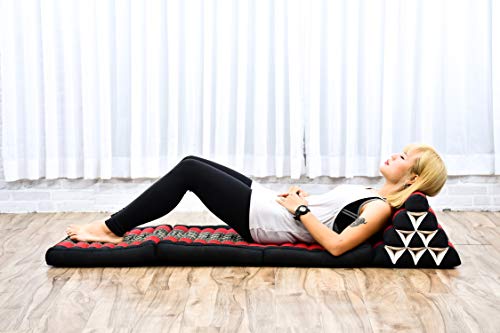 Leewadee 3-Fold Mat with Triangle Cushion – Comfortable TV Pillow, Foldable Mattress with Cushion Made of Eco-Friendly Kapok, 170 x 53 cm, black