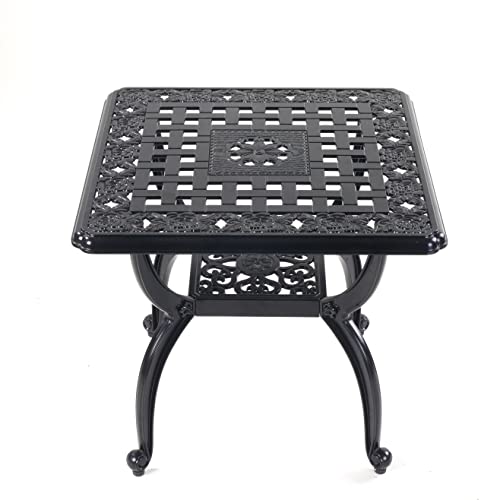 Mandolin Outdoor Patio Table,Rust -Resistant Cast Aluminum Side Table,Weather Resistant End Table,Coffee Table, Perfect for Patio, Backyard Or Ga