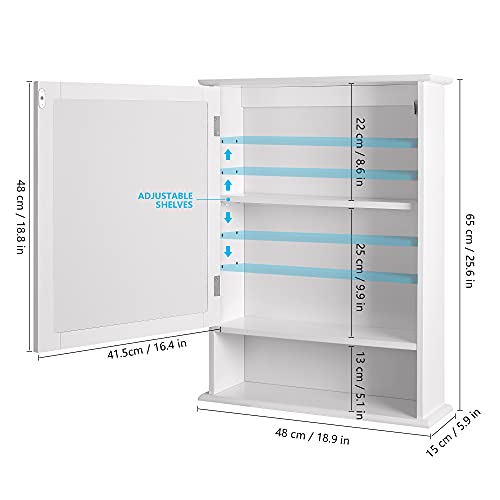 Lantaly Bathroom Medicine Cabinet Wall Mounted Mirror Cabinet with Single Doors and Adjustable Shelf, Accent Home Furniture Wooden Storage Cabine
