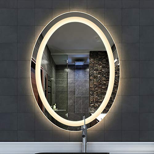 Illuminated Bathroom Mirror with Led Light and Touch Sensor Wall Mounted Oval Makeup Shaving No Border, c,