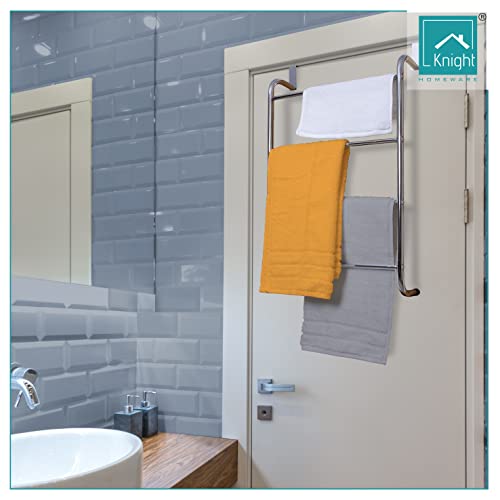 KNIGHT Over The Door Chrome Hanger With 4 Towel Bar For Bathroom & Kitchen | Towel Rack | Hand Towel Holder | Kitchen Towel Holder | Over Door To