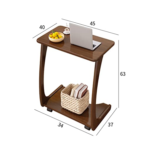 JJZXD Solid Wood Sofa Side Table Removable C-shaped Bedside Bedside Table Living Room With Wheels Tea Table (Color : Walnut, Size : 40 * 45 * 63C