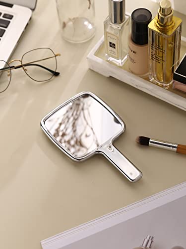 MIRRORNOVA Handheld Mirror, Water Ripples Hand Mirror with Handle for Make up, Square, Silver, Medium