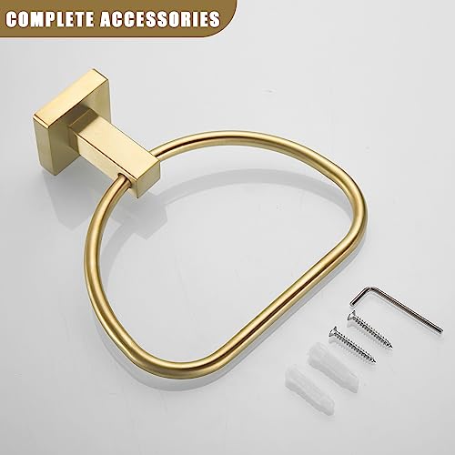 Leyden Brushed Gold Hand Towel Holder, Bathroom Towel Ring, Bath Hand Towel Hangers Wall Mounted Half Round Modern