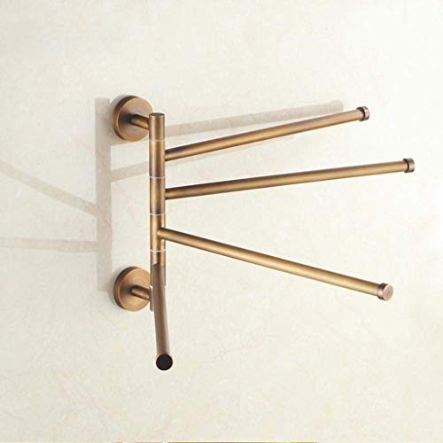 N/A Towel rack antique- 3-Bars Towel Bar Brass Active Folding Bath Towel Holder Shelf Wall Mounted Towel Rack