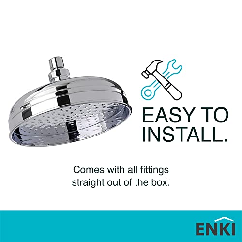 ENKI, R01, 200mm Traditional Fixed Large Shower Head Chrome, Solid Brass, Replacement Shower Head, Round Rose, Mixer Rainfall Shower, Modern Desi